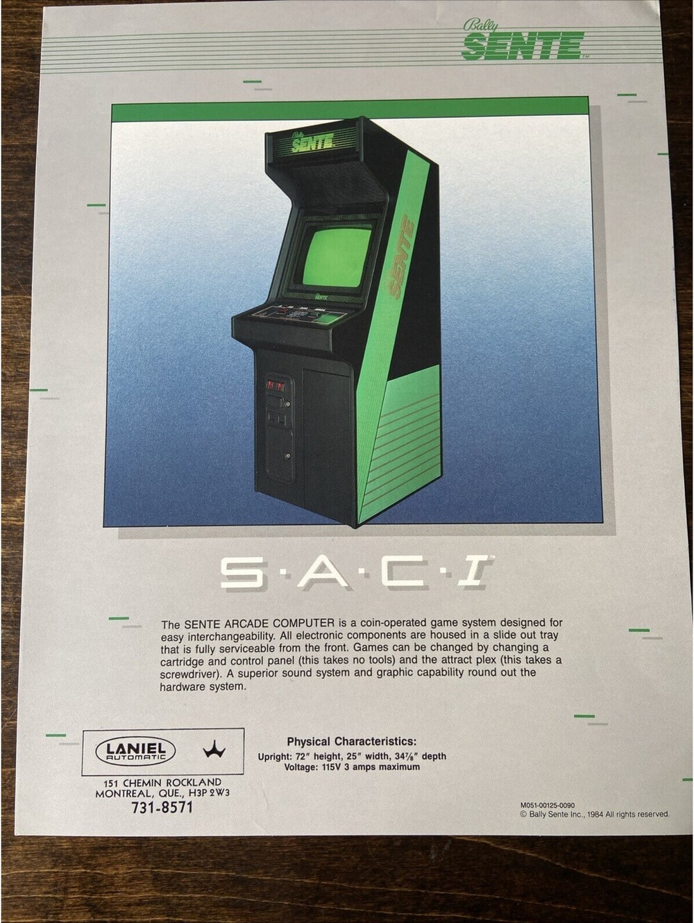 Bally Sente SAC I Arcade Pinball FLYER Original Ad Promo 1984 Poster Not PCB